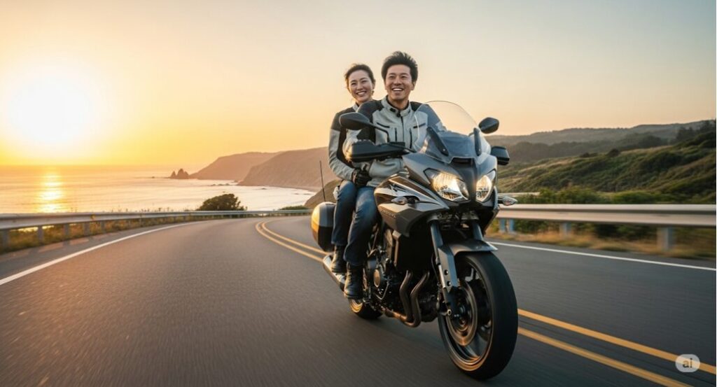 バイクで豊かな人生を謳歌するイメージ